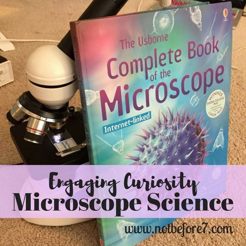 Using a microscope in our homeschool as part of microscope science.