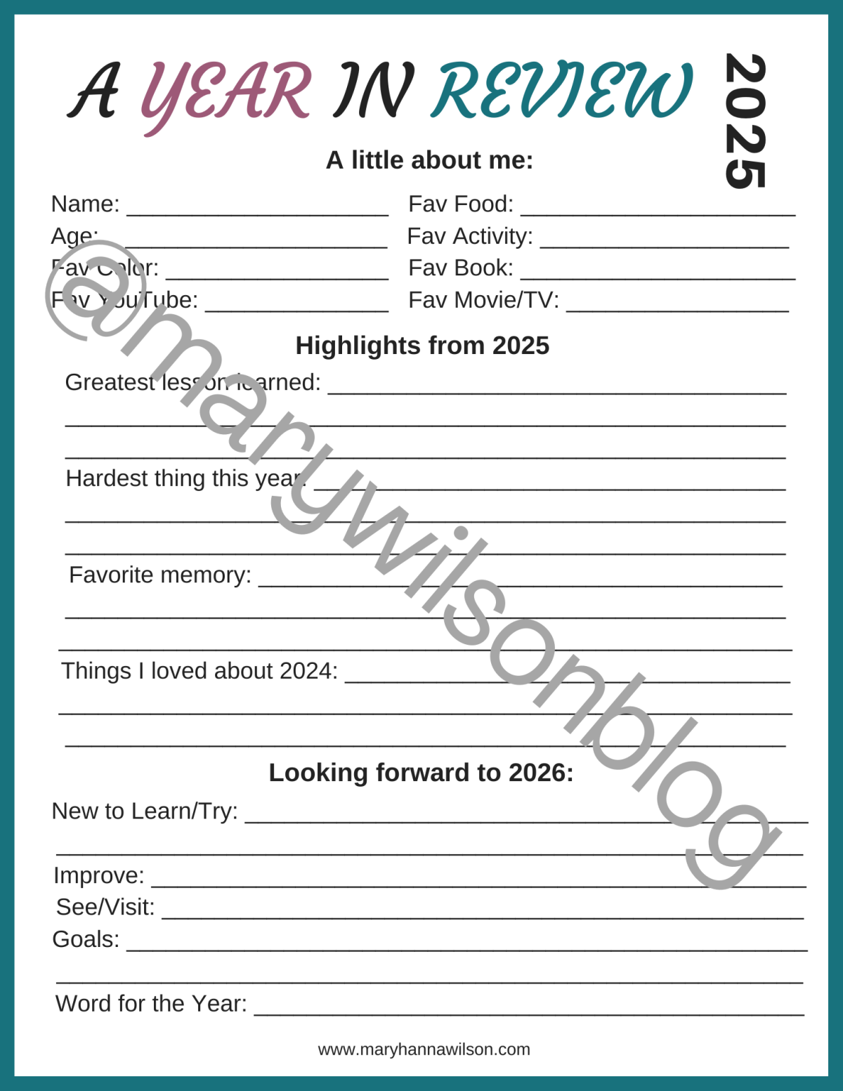 New Year Activity for Families